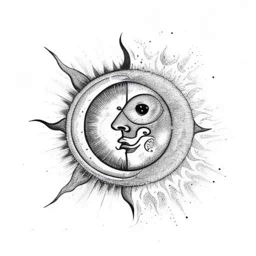 sun and moon with water, in a masculine style tattoo design idea