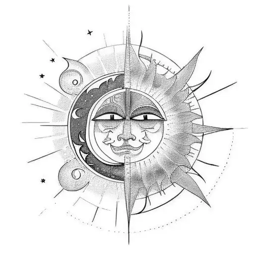 sun and moon with water, in a masculine style tattoo design idea