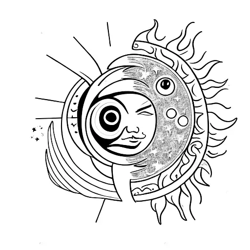 sun and moon with water, in a masculine style tattoo design idea