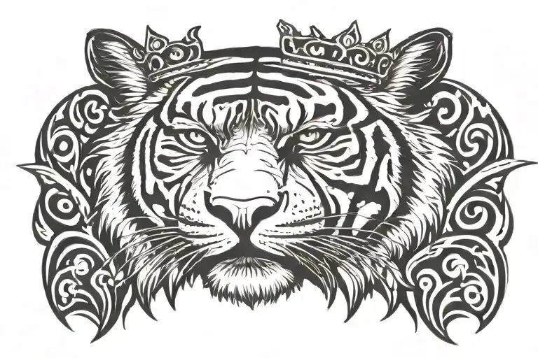 tiger with crown adorned tattoo design idea