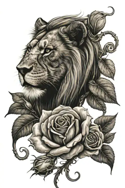 A lion and scorpion with  a rose  tattoo design idea