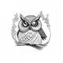 lace type owl perched on a tree branch in a midevial setting with t a cobblestone wall in the background tattoo design idea
