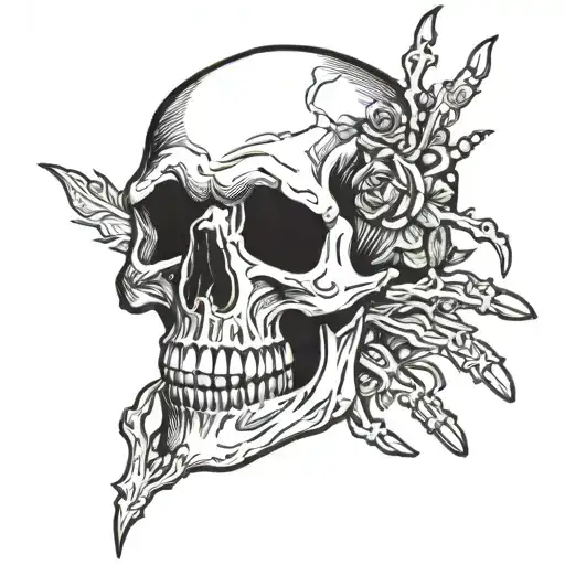 Skull  hand with love in the bones tattoo design idea