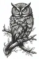 owl perched on a branch tattoo design idea