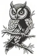 owl perched on a branch tattoo design idea