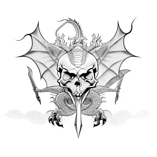 dragon with a skull and a samurai tattoo design idea