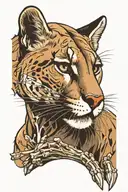 cougar laying down front view, half of it is its skeleton  tattoo design idea