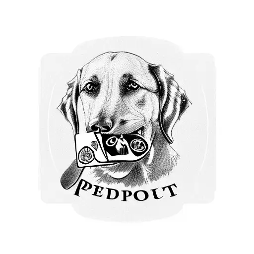 A realistic portrait of the client's beloved dog with a passport in its mouth, symbolizing the freedom to travel tattoo design idea