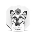 A realistic portrait of the client's beloved dog with a passport in its mouth, symbolizing the freedom to travel tattoo design idea