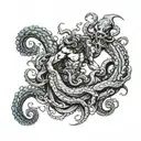 poseidon fighting an octopus over the sea tattoo design idea