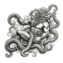 poseidon fighting an octopus over the sea tattoo design idea