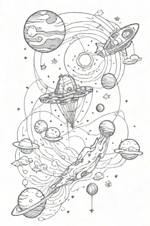 whimsical outer space scenery tattoo design idea