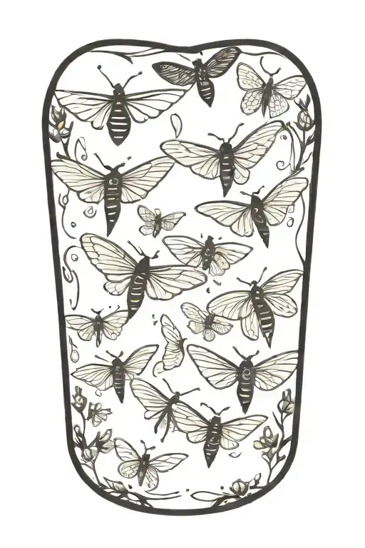 small groupof moths flying in a line, low detail from a distance tattoo design idea