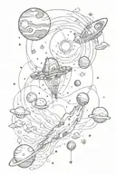 whimsical outer space scenery tattoo design idea