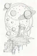 whimsical outer space scenery tattoo design idea