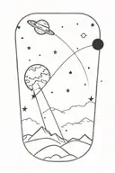galactic scene with a comet, nebula, ringed planet, stars, a tiny starship in the distance, and stardust tattoo design idea