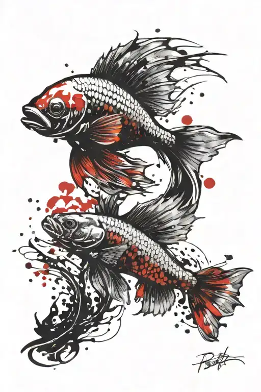 Betta fish transforming tattoo design idea