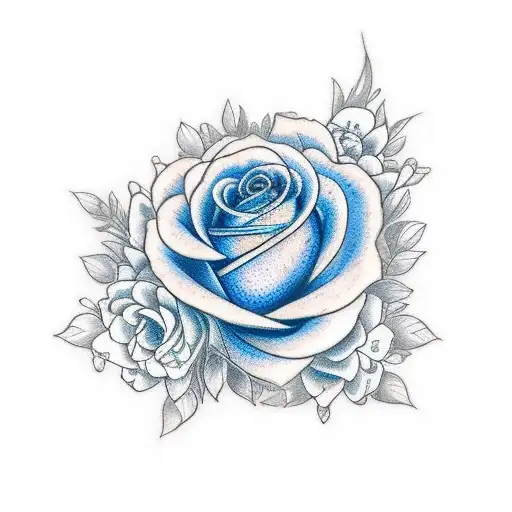 blue rose with a rabbit and crescent moon tattoo design idea