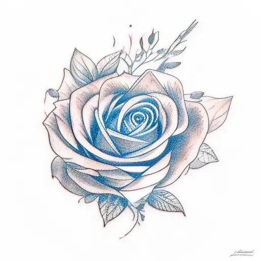 blue rose, rabbit, crescent moon tattoo design idea