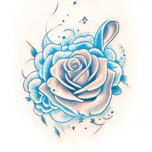 blue rose, rabbit, moon tattoo design idea