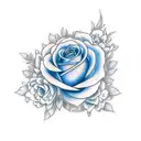blue rose with a rabbit and crescent moon tattoo design idea