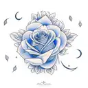 blue rose with a rabbit and crescent moon tattoo design idea