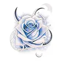 blue rose with a rabbit and crescent moon tattoo design idea
