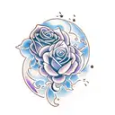 blue rose, rabbit, moon tattoo design idea