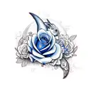 blue rose, rabbit, crescent moon tattoo design idea