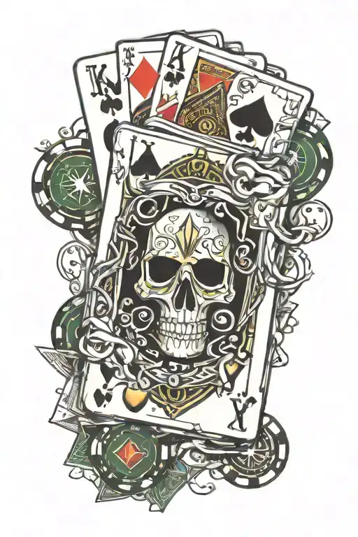 royal flush hand of cards and xrp signal and poker chips  tattoo design idea
