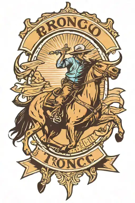 western style sleeve with tooled leather a bronco truck a sunsent a cow tag with a TJK brand on it  tattoo design idea
