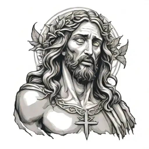 crying Jesus with thorns and roses tattoo design idea