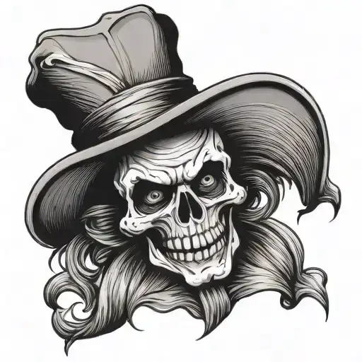 Skull Clown head with a big hat saying "Banden" tattoo design idea
