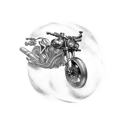 A tattoo machine and a motorcycle engine depicted as powerful and dynamic creatures in an epic battle tattoo design idea