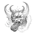 A tattoo machine and a motorcycle engine depicted as powerful and dynamic creatures in an epic battle tattoo design idea