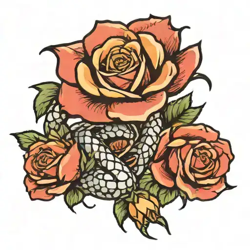 upside down rose with snake wrapping tattoo design idea