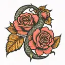 upside down rose with snake wrapping tattoo design idea