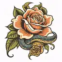 upside down rose with snake wrapping tattoo design idea