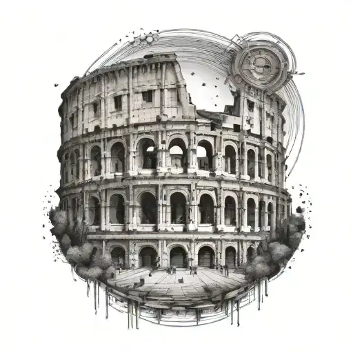 A tattoo of a Roman Colosseum with binary code hidden within the architecture tattoo design idea