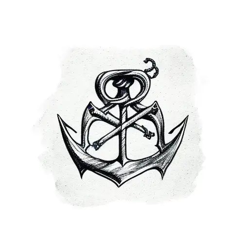 A skeletal hand holding a deck of cards, with books stacked around it forming a ship's anchor tattoo design idea