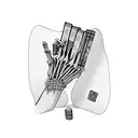 A skeletal hand holding a deck of cards, with books stacked around  tattoo design idea