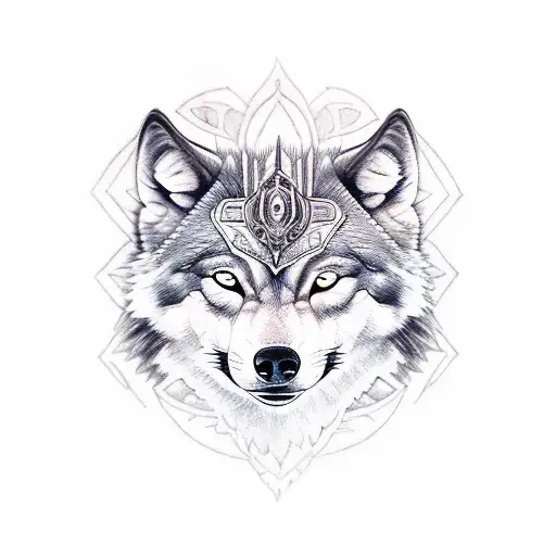 warrior woman riding wolf  tattoo design idea