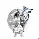 warrior woman riding wolf  tattoo design idea