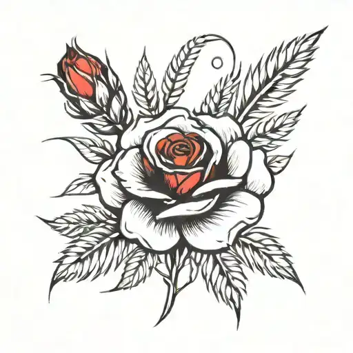 single red rose two ears of wheat around it tattoo design idea