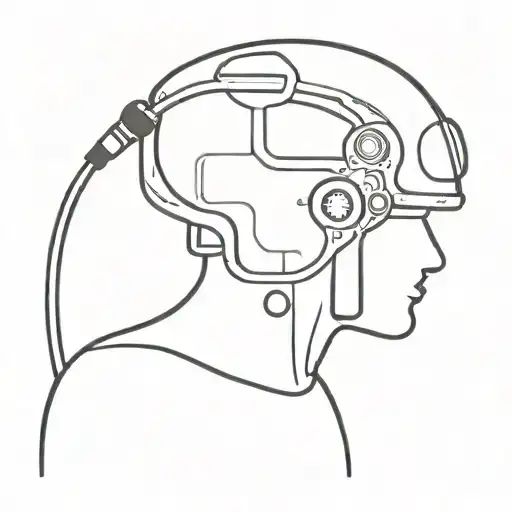 a silhouette of a scuba diver (stick figure) with all the gear diving inside the human brain instead of the ocean tattoo design idea