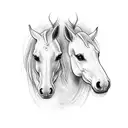The tattoo consists of two horse heads facing each other. One horse head is brown with short bangs, while the other is w tattoo design idea