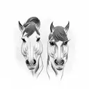 The tattoo consists of two horse heads facing each other. One horse head is brown with short bangs, while the other is w tattoo design idea