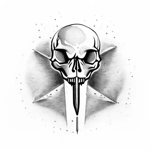 Skull with a dagger piercing through it tattoo design idea