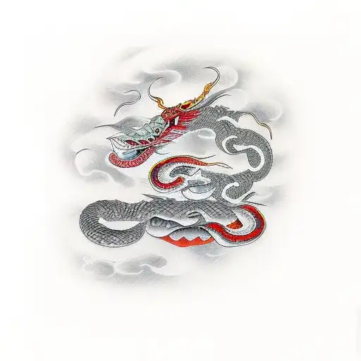 tengu et serpent tattoo design idea