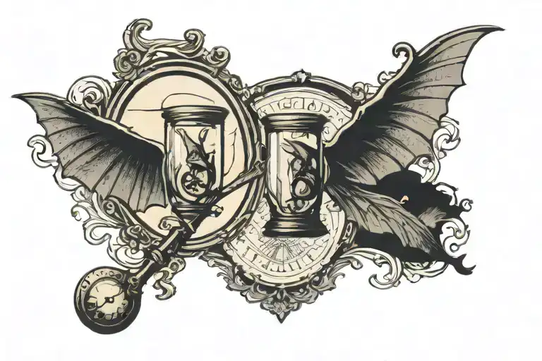 hour glass magnifying glass Virgo bats flying by a haunted tattoo design idea